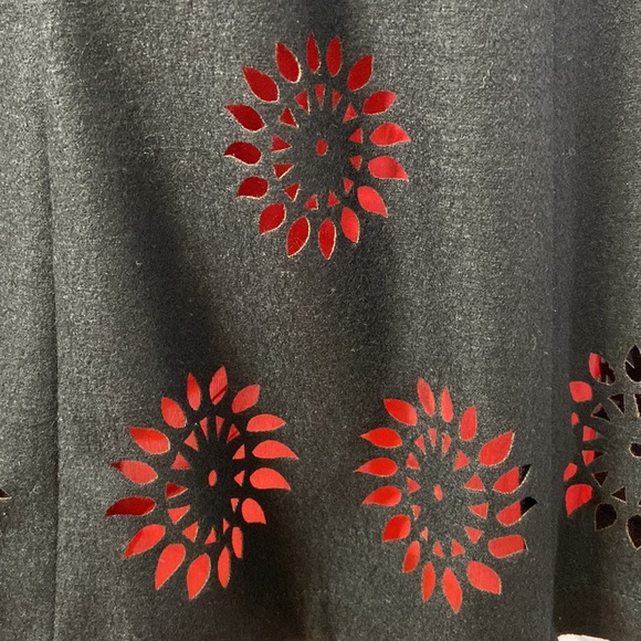 Double Breasted Empire A-line Black Wool Blend Die-cut Red Hem Dress Size 6 - Picture 9 of 16